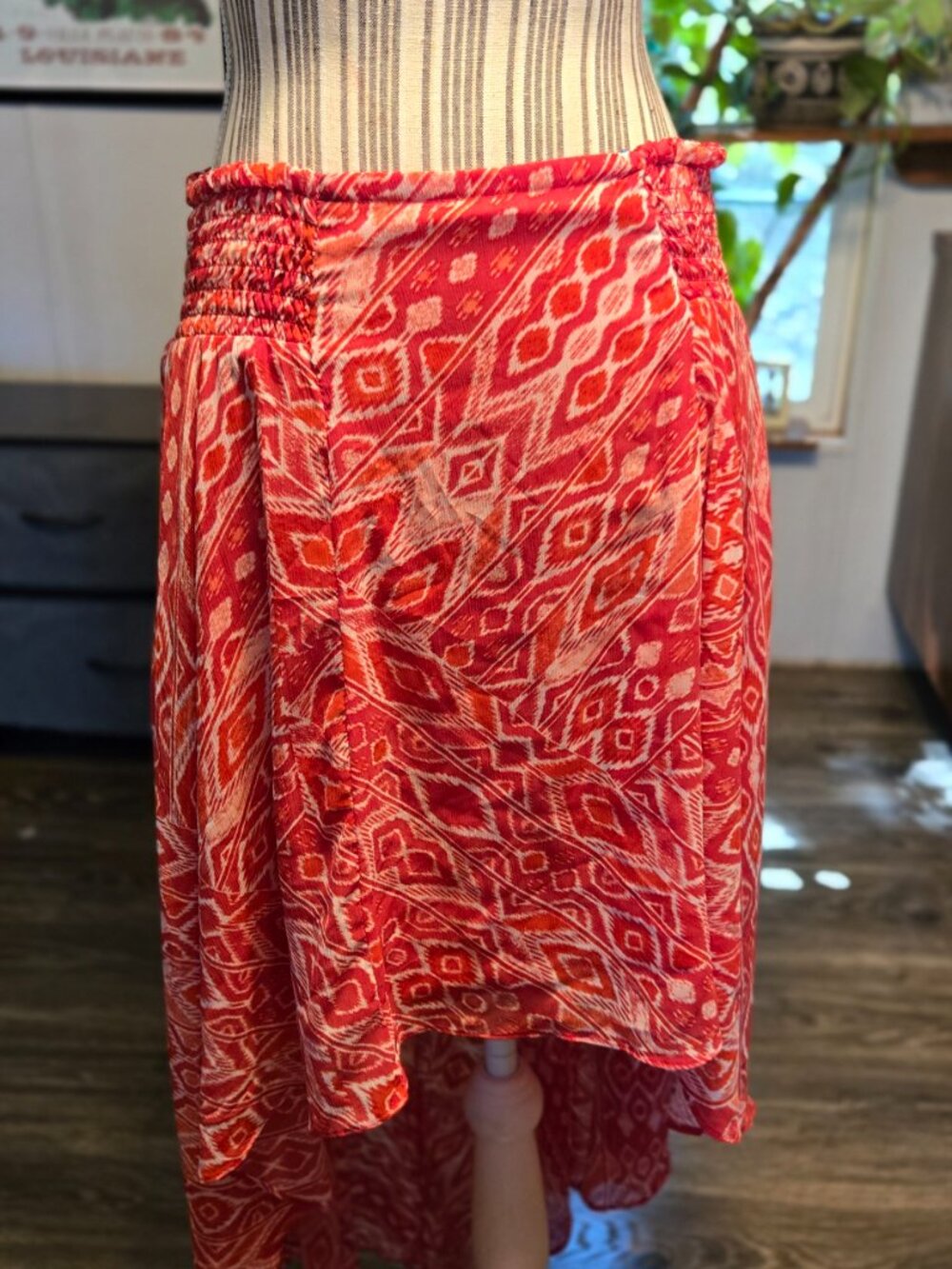 New York & Company Printed Smocked Waist Skirt